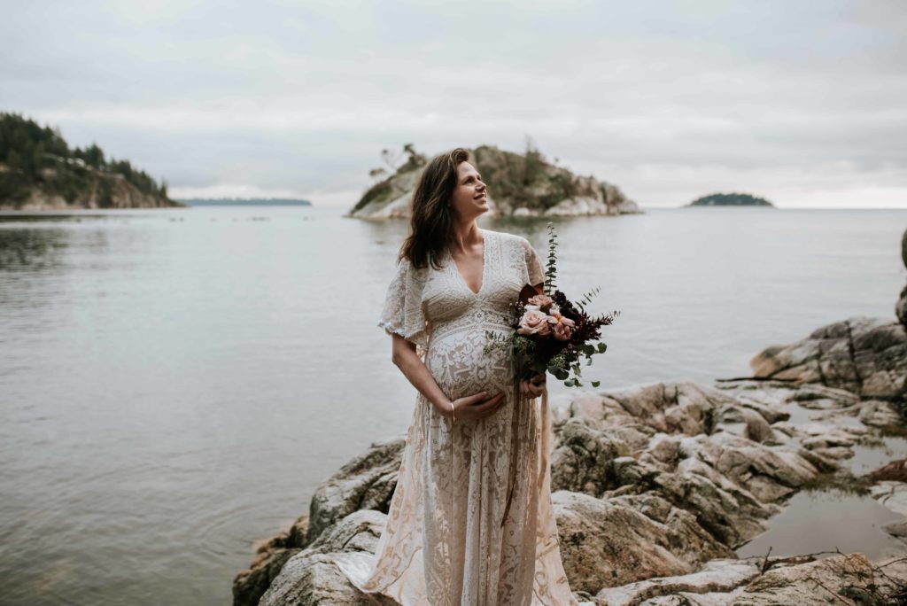 Beautiful woman in lace gown Vancouver maternity photography